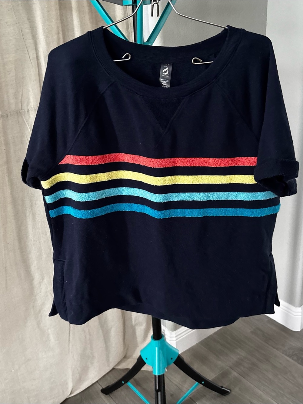 Lou & Grey Navy Crewneck Sweatshirt with Rainbow Stripes - Picture 2 of 8